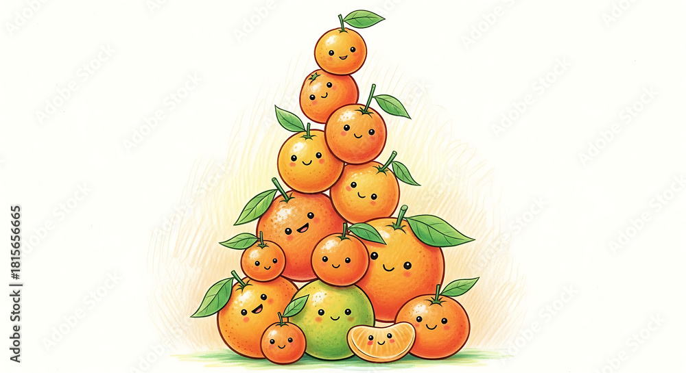 Fototapeta premium Stack of cute citrus fruit characters