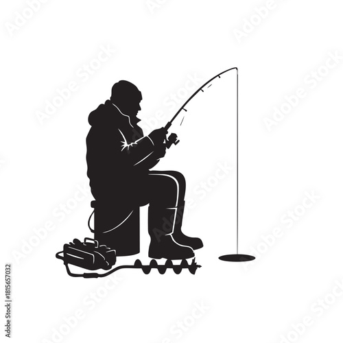 a_fisherman_sitting_on_a_rock_with_a_fishing_rod_traced