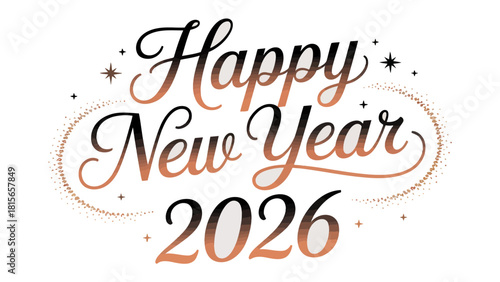 New Year Celebration 2026: A visually stunning greeting card design for the New Year 2026 with elegant lettering and festive decorations, offering a cheerful atmosphere for the upcoming year.