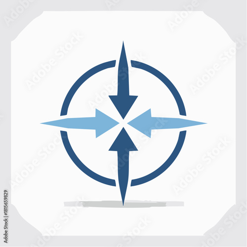 Modern blue compass rose icon with four directional arrows two dark two light within an incomplete circle.