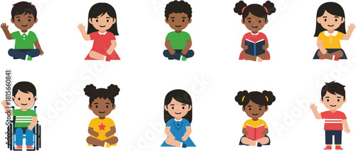 Diverse Group of 10 Children Characters - Multicultural Kids