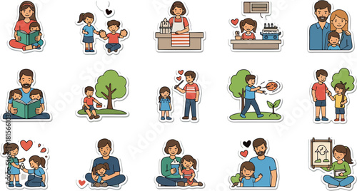 Collection of Family and Parenting Sticker Icons Set