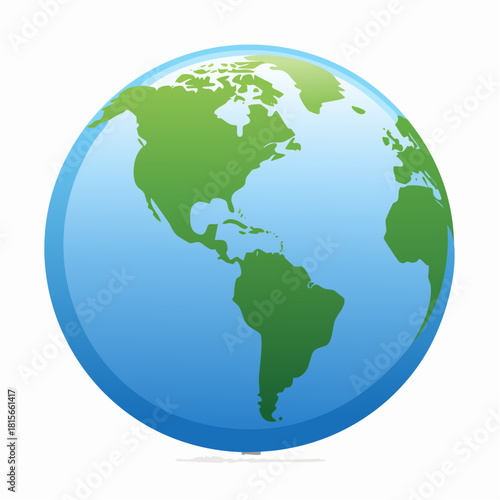 Simplified Earth globe illustration featuring scattered green landmasses blue water and subtle shadow.