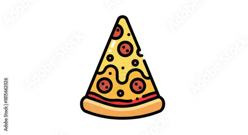 A tasty cartoon illustration of a single slice of pepperoni pizza, melted cheese and golden crust, isolated on