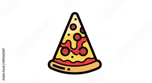 A colorful cartoonstyle slice of pepperoni pizza, featuring a golden crust and melted cheese, isolated on