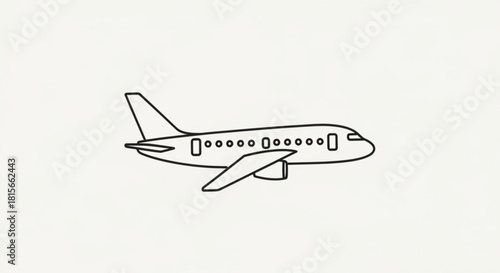 Simple black outline drawing of a commercial passenger airplane, depicting a modern aircraft for travel, aviation, and transportation concepts