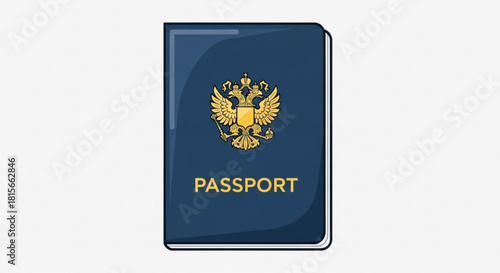 Russian passport with golden doubleheaded eagle emblem and passport text, isolated on