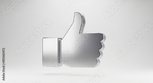 A modern, 3d rendered metallic thumbsup icon, symbolizing approval, success, and positive feedback, isolated on