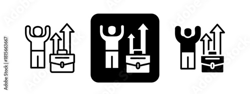 Career Devlopment Solid color and black line drawing vector illustration set