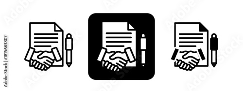 Contract Solid color and black line drawing vector illustration set