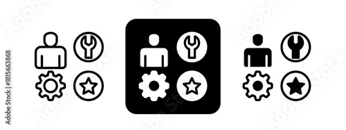 Skills Solid color and black line drawing vector illustration set