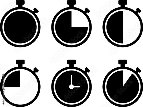 Set of stopwatch icons showing different time intervals