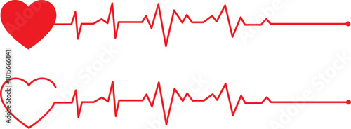Red heartbeat ekg line with heart symbols