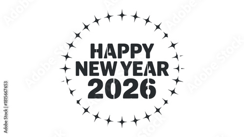 Happy New Year 2026: A minimalist greeting card, with message Happy New Year 2026, perfect for wishing good tidings in the upcoming year!