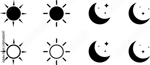 Simple sun and moon icons with stars