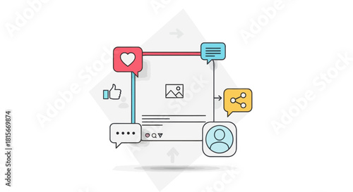 Digital social media interaction and communication icons network