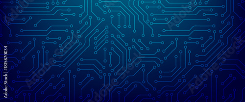 Abstract AI circuit board background. Computer motherboard with chip, and semiconductor. Elegant blue digital vector illustration. Technology connected blue lines with electronics elements on tech bg.