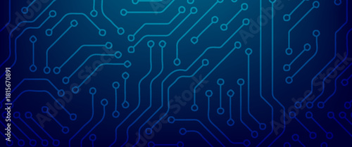 Abstract AI circuit board background. Computer motherboard with chip, and semiconductor. Elegant blue digital vector illustration. Technology connected blue lines with electronics elements on tech bg.