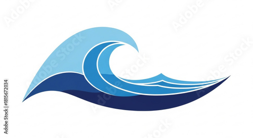 Stylized blue ocean wave with varying shades of blue, depicting fluid motion and dynamic energy, isolated on