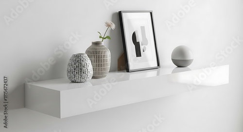 Shelf with decorative items provides minimalist look in interior design
