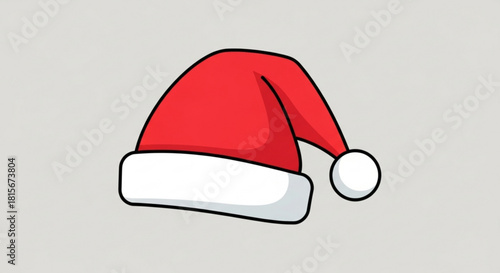 Classic red santa hat with a fluffy white brim and pompom, a festive symbol of christmas and holiday cheer, ready for celebration