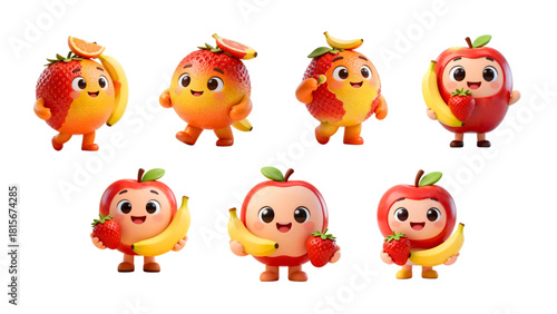 set of funny cartoon fruits
