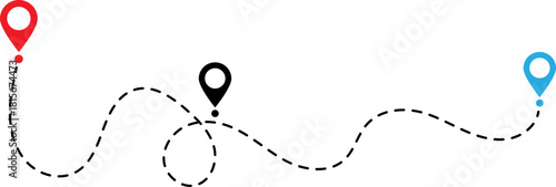 Dotted line route connecting three location pins