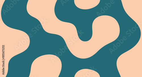 Modern abstract background featuring fluid organic shapes and a seamless wavy pattern in a trendy teal and peach color palette, a groovy liquid design