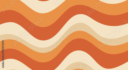 Abstract wavy background with a groovy 70s aesthetic. Seamless pattern featuring flowing lines in a warm orange and cream color palette