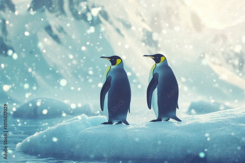 Obraz premium Penguins standing on ice antarctica wildlife photography winter wonderland close-up nature's majestic creatures