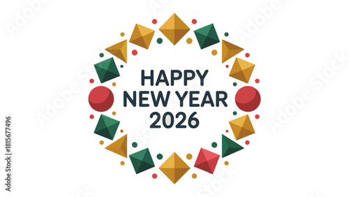 Happy New Year 2026: An elegant design, ushering in the New Year with a festive wreath and celebratory text. It embodies the essence of anticipation, fresh beginnings, and vibrant hope for the future.