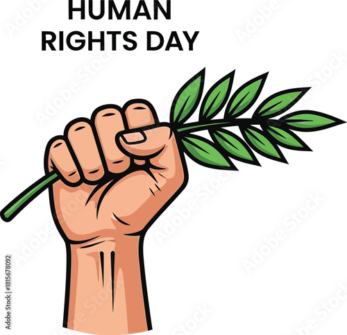 Human Rights Day with Raised Fist and Olive Branch
