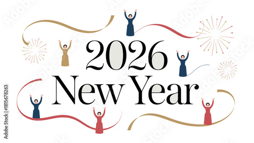 New Year Celebration 2026: Festive graphic design capturing the joy and anticipation of the upcoming new year, with fireworks and celebratory figures.