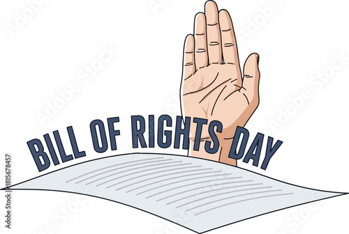 Bill of Rights Day with Raised Hand and Document