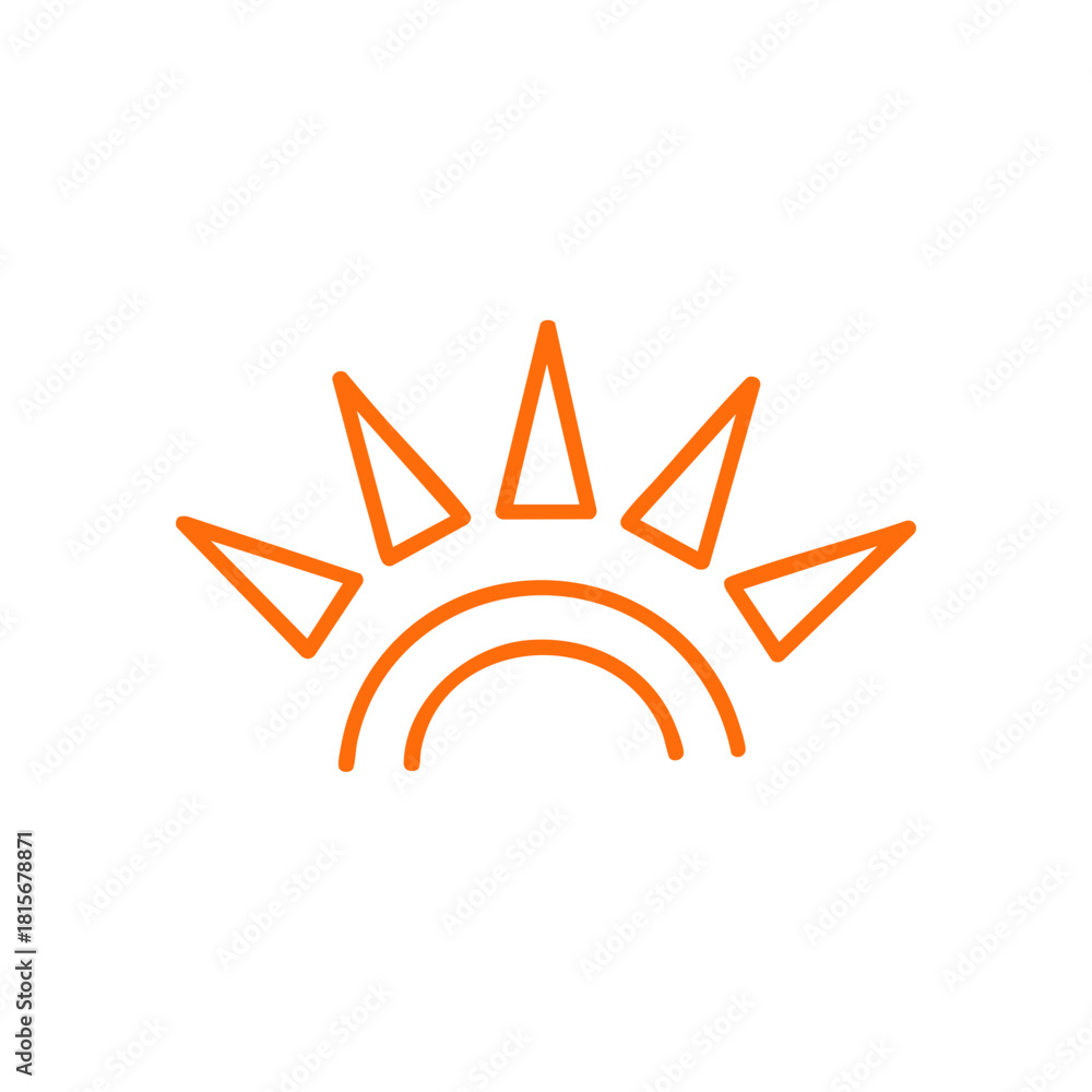 Fototapeta premium A vibrant orange line art icon depicting a stylized rising sun or sun crown, representing warmth, energy, and new beginnings, presented as a clean and modern graphic element isolated on
