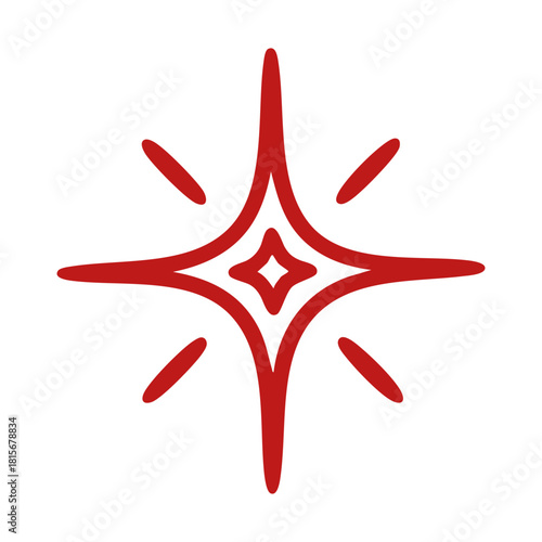 A vibrant red star symbol with a radiant glow, featuring a central diamond shape and four main points, creating a dynamic and sparkling effect, isolated on