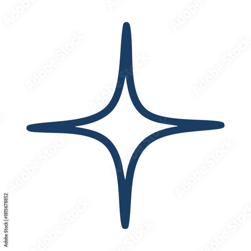 A simple and elegant blue fourpointed star icon, symbolizing sparkle, shine, magic, or quality, presented as a clean graphic element isolated on a
