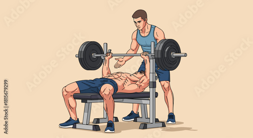 Intense workout session with a personal trainer guiding weightlifting form for optimal muscle growth and power in a modern gym setting