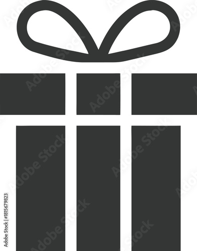 Simple dark gray icon of a wrapped gift box with a bow