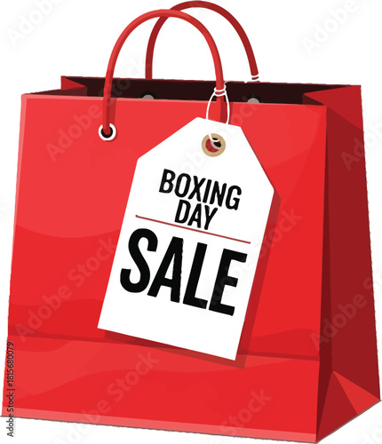 Boxing Day with Red Shopping Bag and Sale Tag