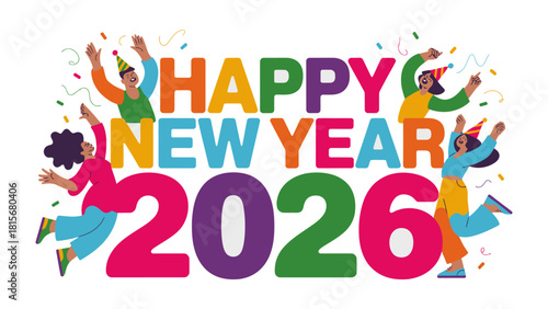 Celebration of New Year 2026: An Illustration of diverse group of people joyfully celebrating the upcoming New Year, radiating positivity, excitement, and a sense of shared anticipation.