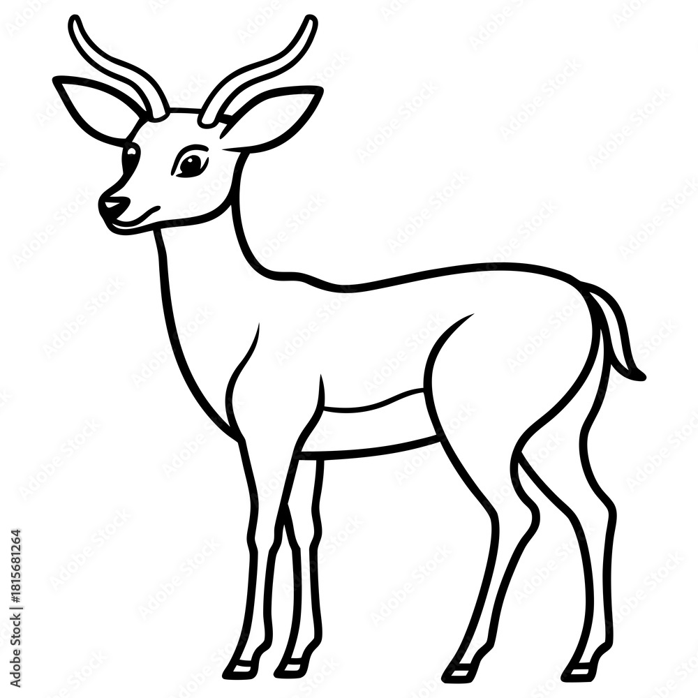 Fototapeta premium Stylized black and white illustration of a gazelle standing gracefully isolated on white background