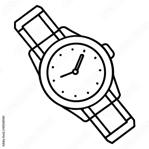 Simple line drawing of a wristwatch with a black band isolated on white background