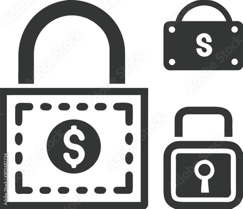 Financial security and protection represented by padlocks and dollar symbol icons