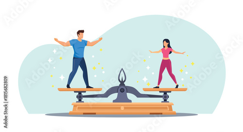 Achieving work-life balance by balancing gender equality and fairness, demonstrating equal opportunities and fair decisions for all employees