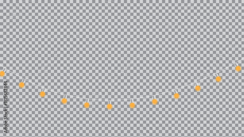 Yellow decorative string lights forming an arc on transparent background