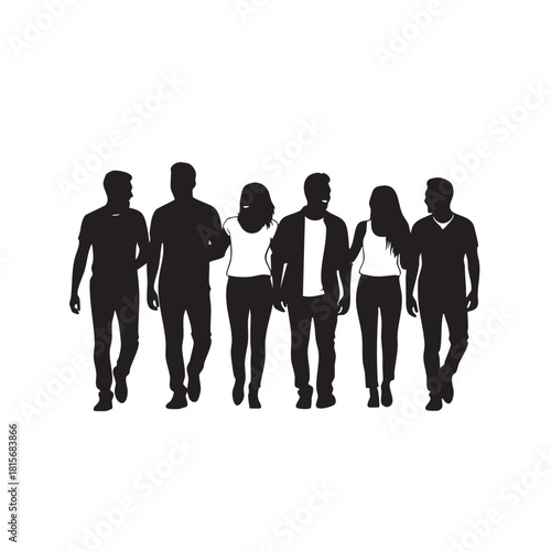 Group Diverse Friends Walking Together Young People Moving Forward Side by Side Friendship Journey Unity Adventure Outdoor Activity