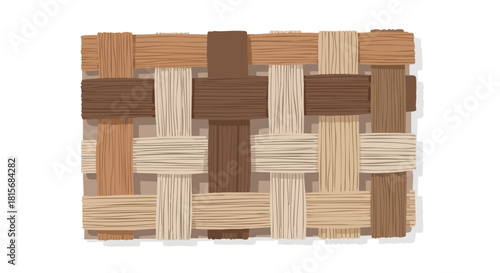An artistic illustration of a woven wooden texture, showcasing a detailed pattern with various shades of brown and beige, perfect for design elements.