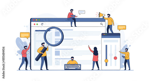 Vibrant team working together to improve SEO and online marketing strategies with dynamic collaboration for successful digital campaigns