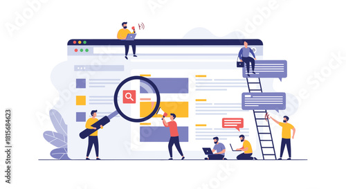 A dedicated team searching, climbing, and optimizing website content for search engine success and online visibility